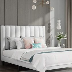 White Velvet Queen Bed Frame