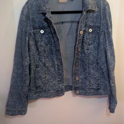 Chico Denim Jacket With Faint White Floral Print. SZ0 (12)
