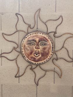 Sun Face Metal and Ceramic Wall Art