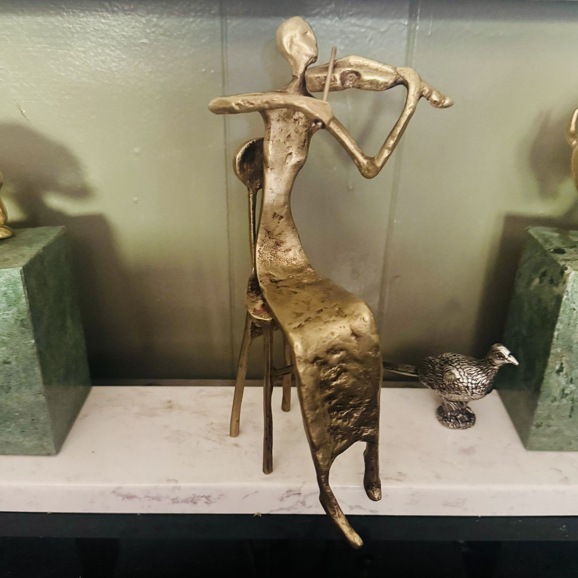 Beautiful Bronze Musican Woman on Chair playing Violin