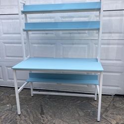 New Light Blue Desk With Storage Hutch 