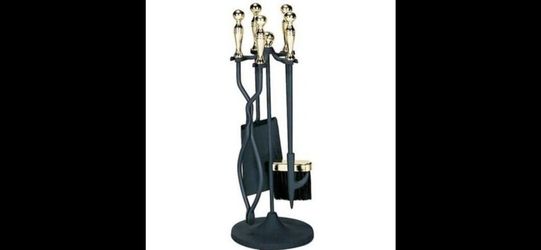 UniFlame 5-Piece Black Wrought Iron &(Polished Brass Stove Set With Ball Handles) $50.00 cash only (serious buyers)