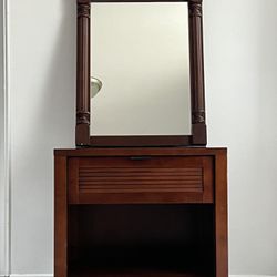 NIGHTSTAND WITH MATCHING MIRROR - CHERRY WOOD
