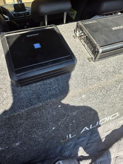 12 In JL Audio Subwoofers In Slotted Base Wedge Ported Box 500 Watt Mono Amp 4 Channel Amp For Door Speakers Bundle