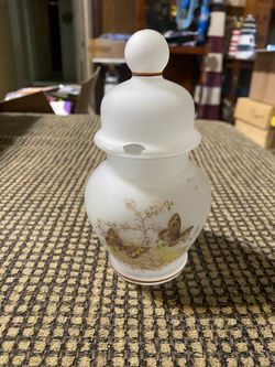 Vintage Frosted Stain Glass Lidded Ginger Jar