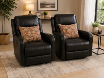 Pair of Black Leather Recliners