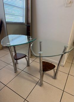 Pair of Triangular Glass and Chrome End Tables