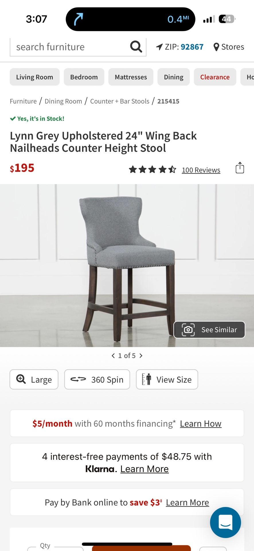 Set of 9 Lynn Grey Upholstered 24" Wing Back Nailheads Counter Height Stool
