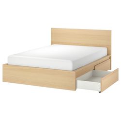 Ikea Queen Bed With 2 Storages Drawers With Mattress 