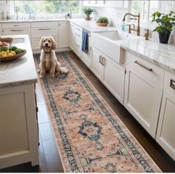 Hallway Washable Runner Rug - 2'6x14 Kitchen Rugs Entryway Rug Runner Vintage Soft Floor Mat Non Slip Indoor Farmhouse Carpet for Bathroom Living Room