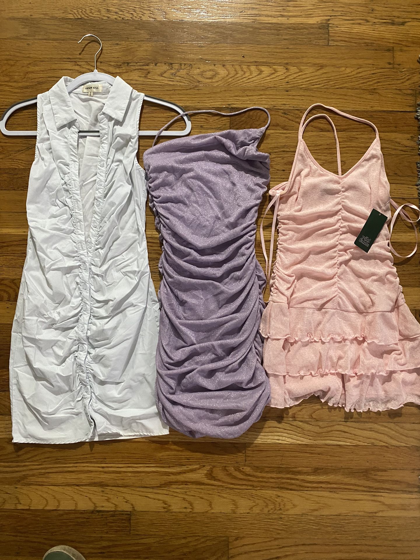 French Kiss white dress size S $10 / Lucy in the sky purple size S $20 / Wild Fable pink dress size S $12