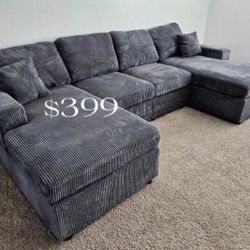 Brand New Dark Grey Sectional Sofa With Double 