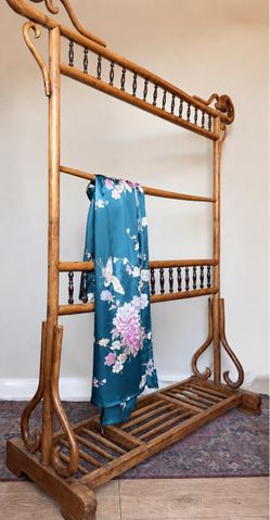 Vintage  Asian Robe Stand | Wood Garment & Quilt Rack