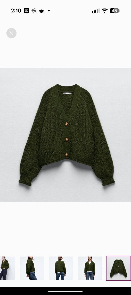 Zara Moss Green Button-Up Cardigan | Zara Purl Knit Jacket - Size S