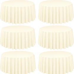6 Pack Beige Round Tablecloth 120 Inch Polyester Round Table Cloth  for Wedding Dining Party Banquet Buffet