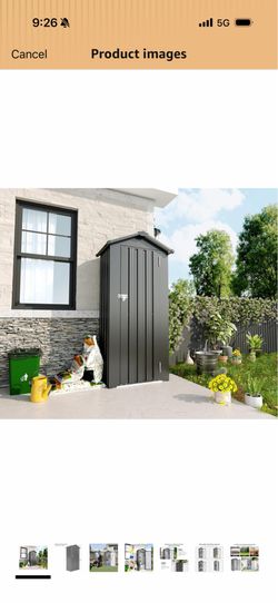 Outdoor Storage Shed, 69.7''x16.9''x29.5'' Metal Tool Shed with Sloping Roof & Lockable Door, Small Shed, Top Tall Vertical Tool Cabinet for Backyard