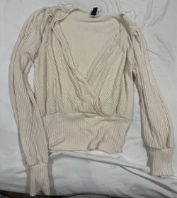 Cream ribbed wrap-style long sleeve