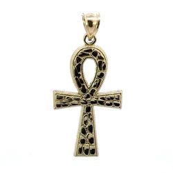 Men’s 10k Yellow Gold Nugget Egyptian Cross Pendant For Necklace GP3123625