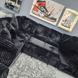 Black sectional Pull out sofa be sleeper sofa with storage Jumbo corduroy