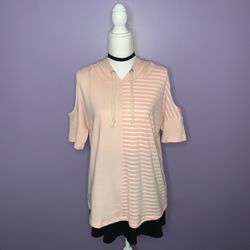 NEW Women’s Boutique Pink and White Cutout Hoodie 