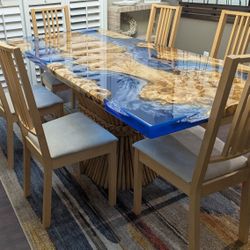 Epoxy River, Beach, Coastal Themed Dining Table Set (79" x 36")