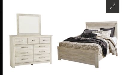 Bed, Dresser, Bedside table, Mirror, Mattress
