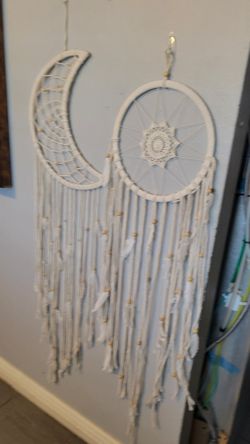 TWO BEAUTIFUL MACRAME HALF MOON AND SUN DREAMCATCHER