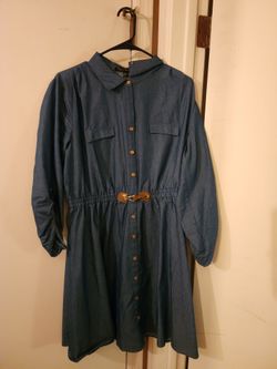 Ryan Michelle Denim Look Shirt Dress XL - Button Front Waist Detail Long Sleeve