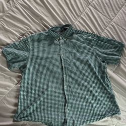 Blue Checkered Pattern Short Sleeved Buttoned Shirt