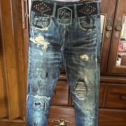 Distressed Denim Print Leggings