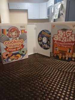 Wii games Sonic colors  ,big brain academy wii,  cooking mama
