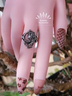 Sterling Silver 925 Ring  Art Nouveau Woman Moon
