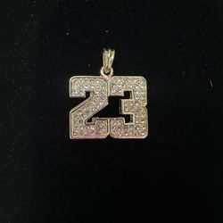 Iced Out Gold 23 Pendant (Lab Simulated Diamonds)