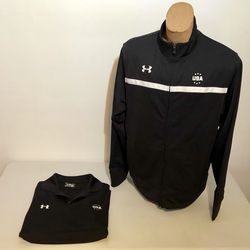 Under Armour Large Black Jacket And Polo Shirt with Embroidered USA!