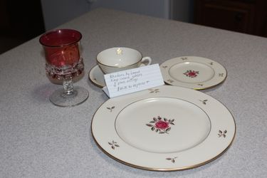 Rhodora China by Lenox with Kings Crown Crystal Goblets