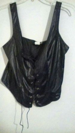 Faux leather halter top with lace tie up in front