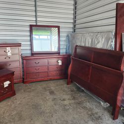 STANDARD FURNITURE Queen bedroom set. Long & tall dresser, nightstand, Queen bed and NEW boxspring