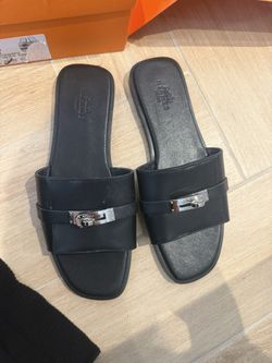 Hermes Black Slides Size 7.5