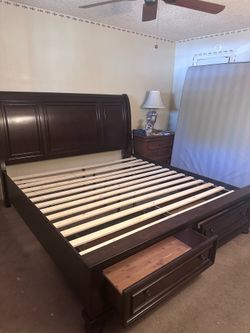 King size bed frame with 2 drawers