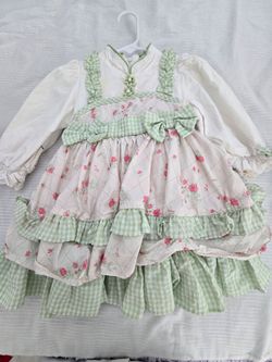 Stars Shine Bright Gingham Rose Ribbon jumperskirt in mint green 2T