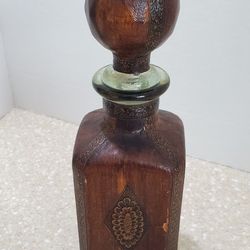 Decanter  Brown Leather Wrapped Glass Bottle Made In Italy