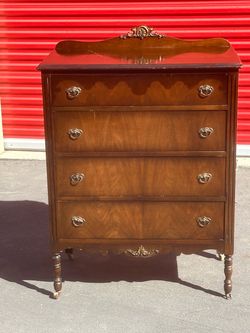 Antique Wood Chest of Drawers with Casters