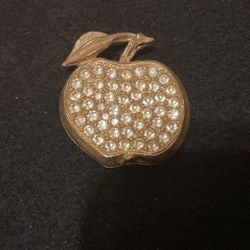 Gold And Crystal Apple Brooch