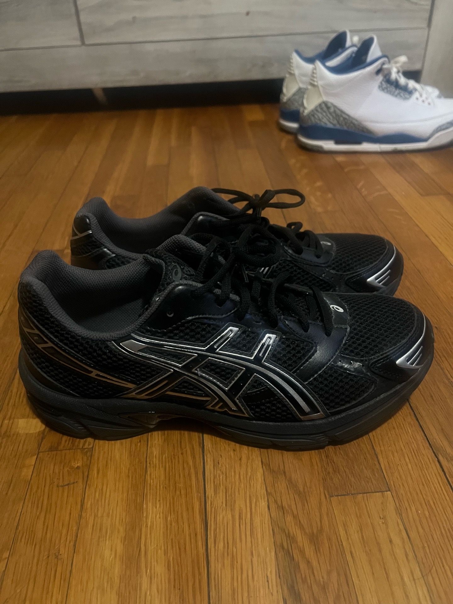 black and grey asics