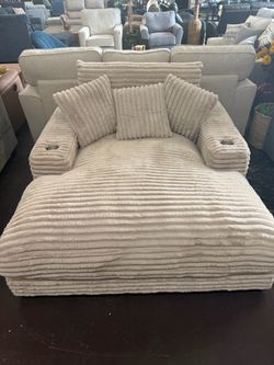 Plush Beige Corduroy Oversized Chaise Lounger FLOOR MODEL