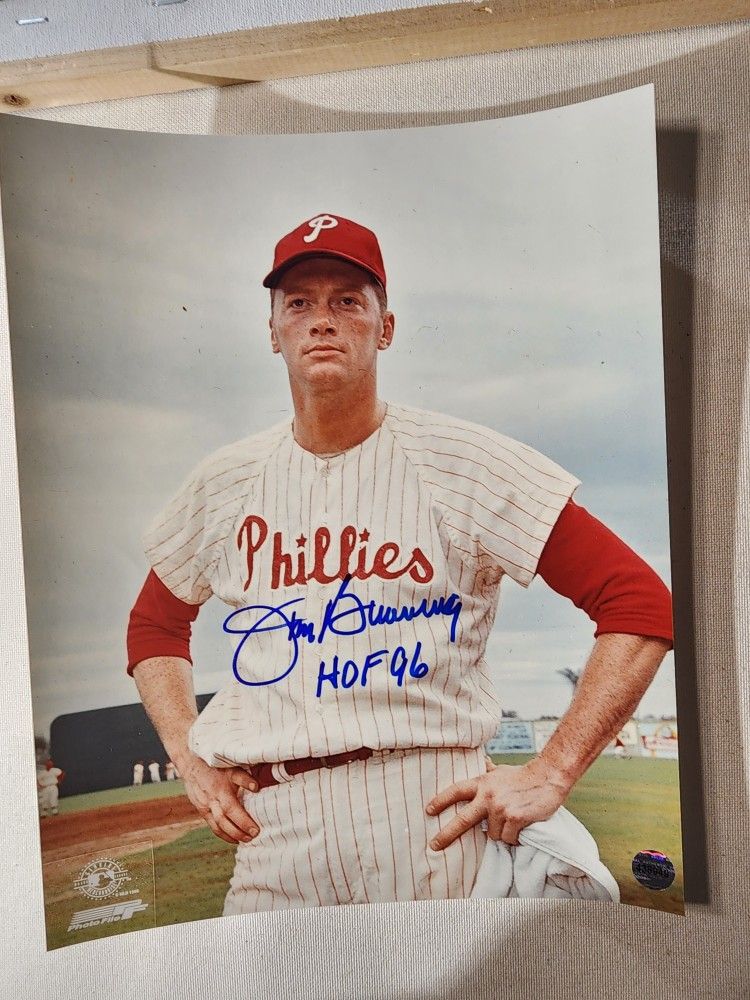 AUTOGRAPHED JIM
BUNNING "HOF 96" 8x10
Phillies W/COA,PHOTO
&SCHEDULE From The Show