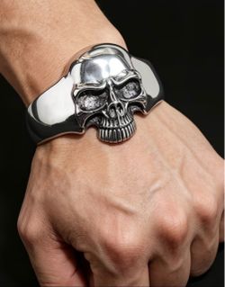 Halloween Silver Skull Cuff Bracelet