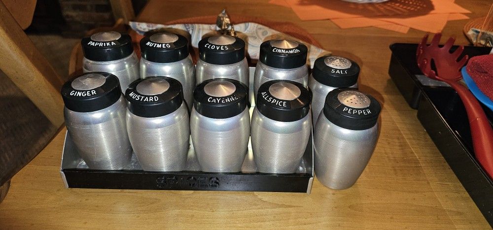 Kromex Vintage Aluminum Spice Rack With Salt And Pepper