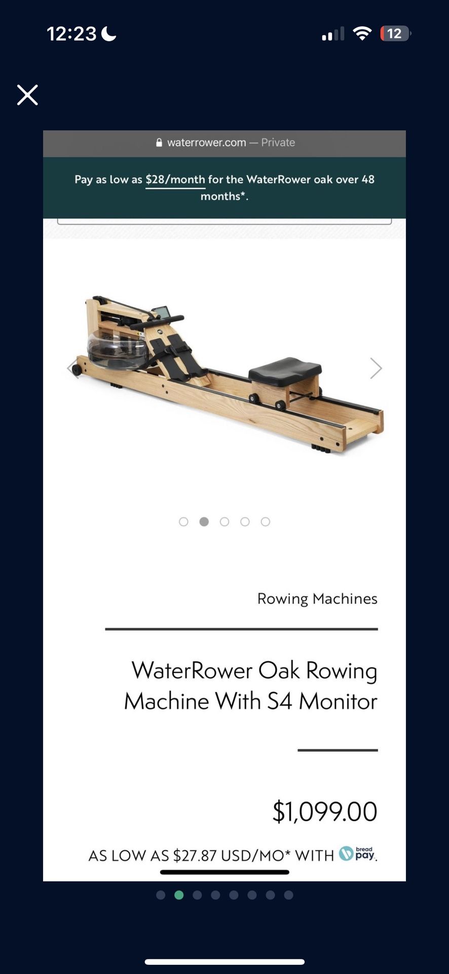 WaterRower Oak Rowing Machine With S4 Monitor