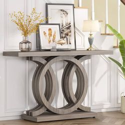Tribesigns 55" Console Table with Geometric Base, Farmhouse Hallway Table, Wooden Entryway Sofa Table, Unique Long Accent Table for Decor and Organiza